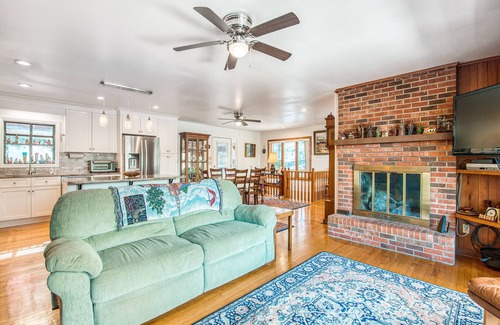 Lake Junaluska House | Two-story lakefront home with lake views, wood fireplace, shared outdoor pool