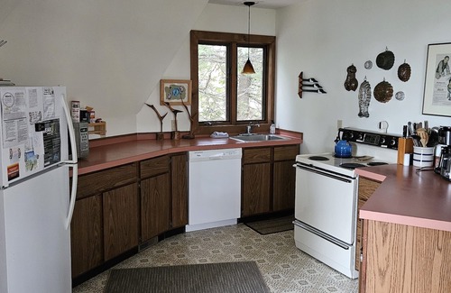 Northport Cabin | Unique round home Lake Michigan waterfront. Sunset views Firepit, Dog ok.