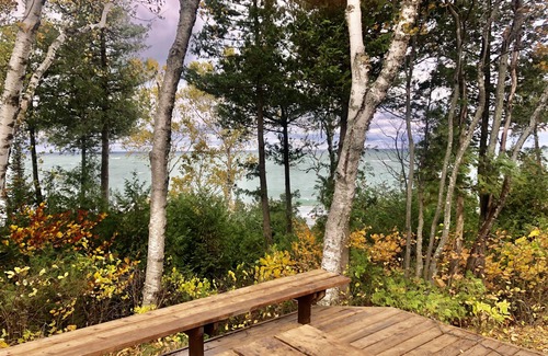 Northport Cabin | Unique round home Lake Michigan waterfront. Sunset views Firepit, Dog ok.
