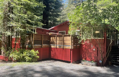 Guerneville House | Upscale Redwood Cabin on Creek - 2 Master Bedrooms, Fireplace - Dog friendly.