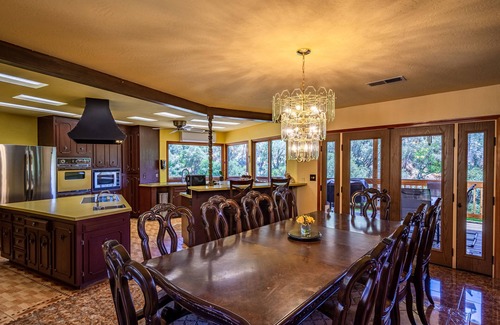 Oakhurst House | Waterfall View Retreat near Yosemite. Sleeps 21, Hot Tub,Swimming Spa, Game Room
