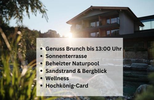 Maria Alm am Steinernen Meer Hotel | Wellness und Brunch Hotel MorgenZeit beheizter Naturpool mit Sandstrand Genuss Frühstück bis 13 Uhr Hochkönig Sommercard