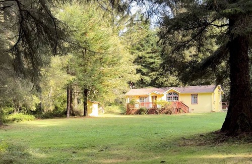 Crescent City Cottage | Yellow cottage in the woods- 5 min from beach!