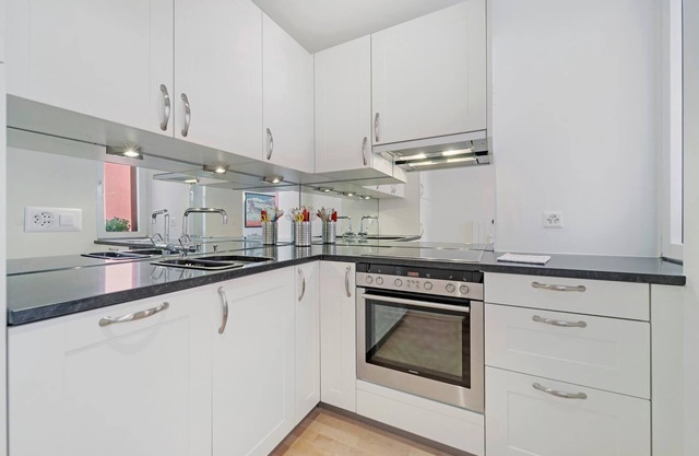 2 room apartment on the ground floor for four people.