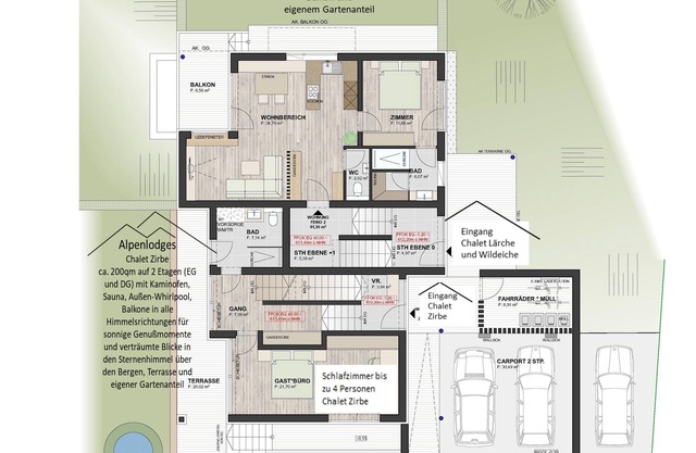 Alpenlodges Chalet Zirbe, 200 qm, 3 Schlafzimmer, 3 Bäder, Sauna, Terrasse und Balkon