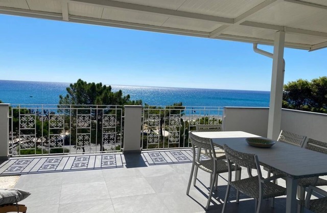 Beachfront apartment with fantastic terrace facing the Ionian Sea