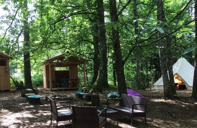 Bell Tent Glamping with heated pool, four tents let as one unit