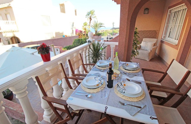 Bungalow with terrace, pool and sea views