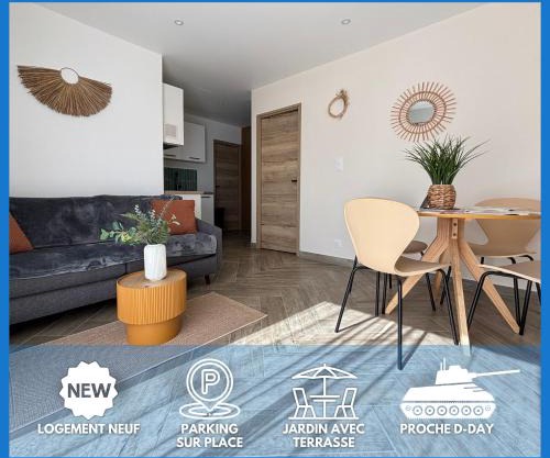 Champ de blé Apt neuf indépendant plain pied dans maison contemporaine décoration soignée tout confort terrasse aménagée, grand terrain parking privé à 15 mn de Caen et 10 mn deBayeux proche plages du débarquement