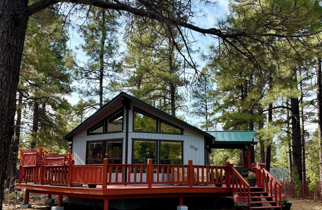 Charming 2Br 2Ba cabin with big windows in the tall pines.