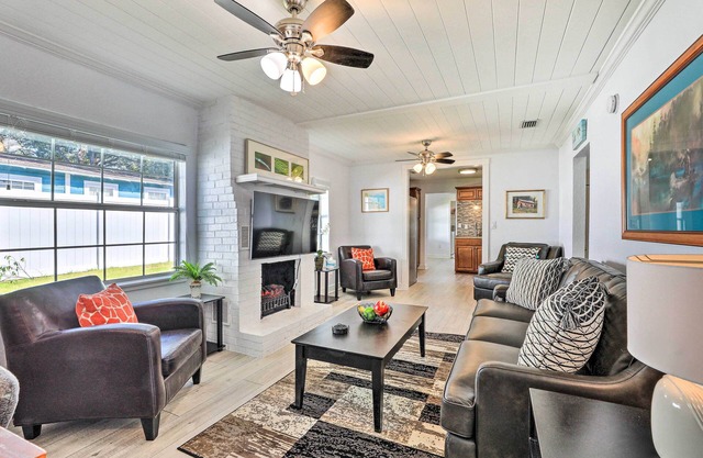 Chic Home w/Fire Pit & Patio, Walk to Lake!