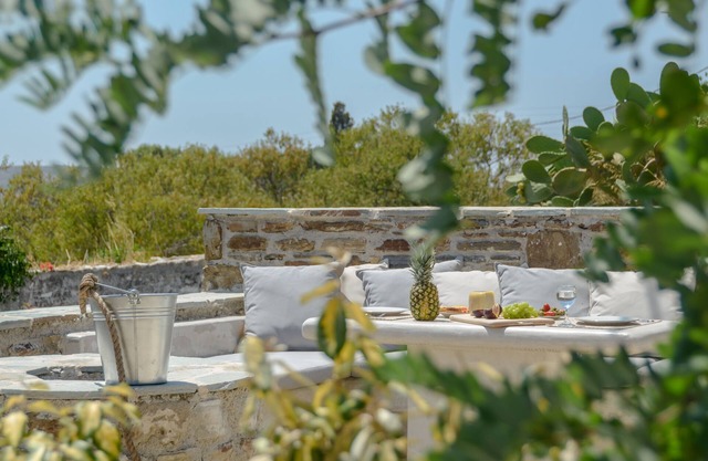 Cycladic stone villa traditional oven patio outdoor Jacuzzi balcony
