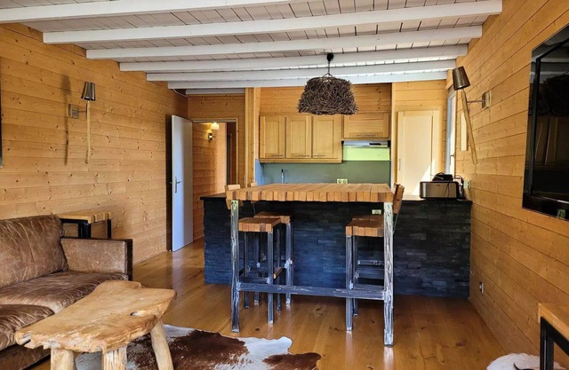 Grand Standing, fully renovated 2-bedroom apartment, south-facing balcony overlooking slopes, beds made on arrival, in Pra Loup