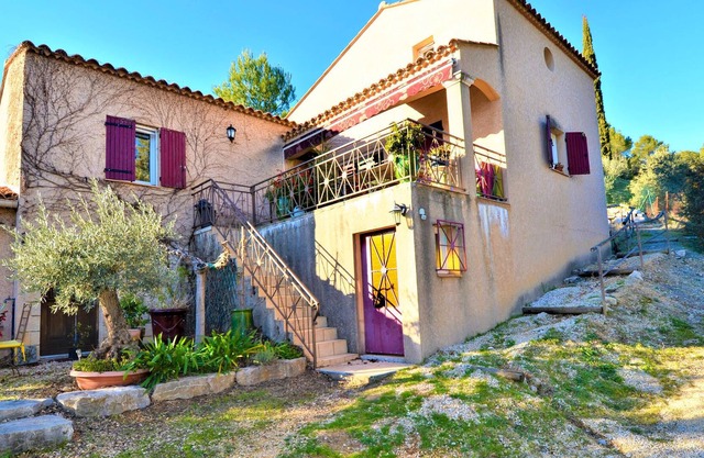Inviting country house with chic furnishings.