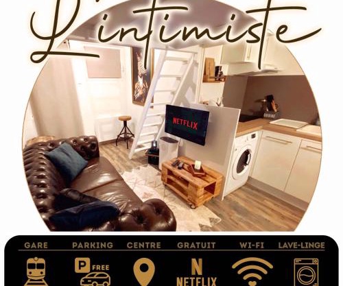 L'INTIMISTE à Saint Lô - Atypique - Studio Duplex Privé tout équipé - Gare - Centre - Parking gratuit - Entrée autonome - Chambre en mezzanine - Wifi - Netflix - Lave-linge