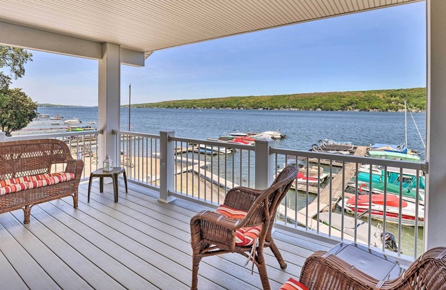 Lakefront Apt w/ Dock: Steps to Dine & Swim!