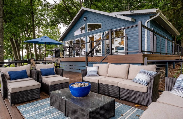Lakefront home with 3 bed 3 bath near South Haven with sandy beach and dock
