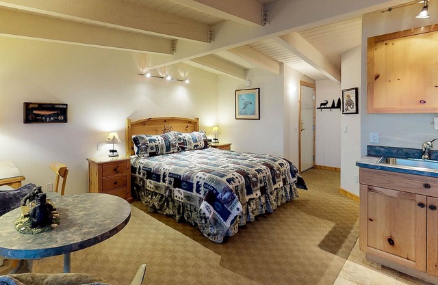 Lakefront studio with bay views, AC, balcony, dock for swimming & kayaking