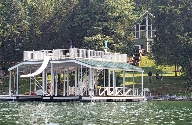 Level Lakefront Lot, 2-Story Dock, Water Slide, Great Location