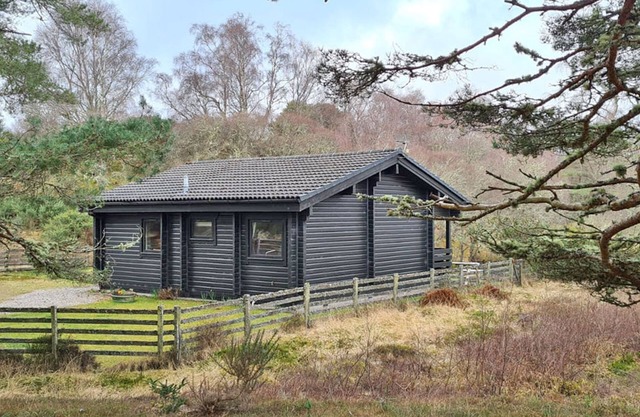 Log lodge with private Loch