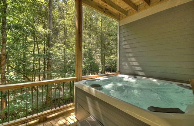 Lullaby Creek is pet friendly with a creek front setting, very private, hot tub, firepit, WIFi and fishing