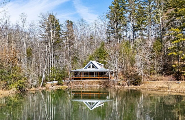 Luxe Pond-Front Cabin w/Fire Pit + Biltmore Pass | Pet-Friendly Escape