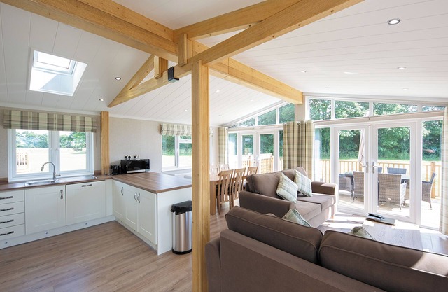 Luxury lodge with one double with en suite shower and one twin.