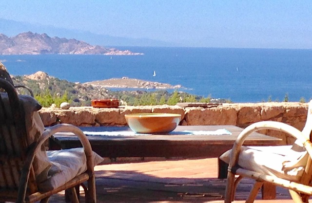 Magical view from villa and pool over Costa Smeralda sea and islands
