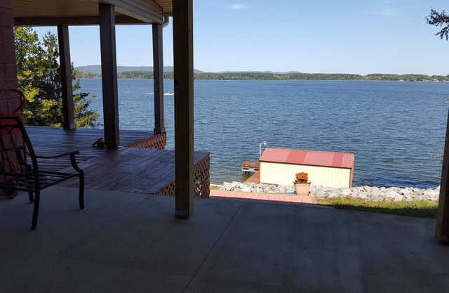 Main Channel Lake Guntersville waterfront home with beautiful view & deep water.