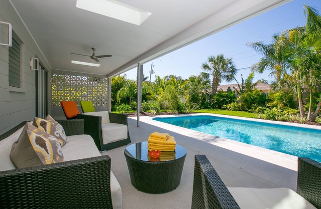 Mid Century Modern home with salt water heated pool near beach