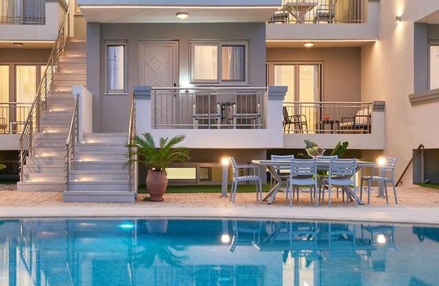 Modern Family apartment Ewa with pool, dining area on Crete coast
