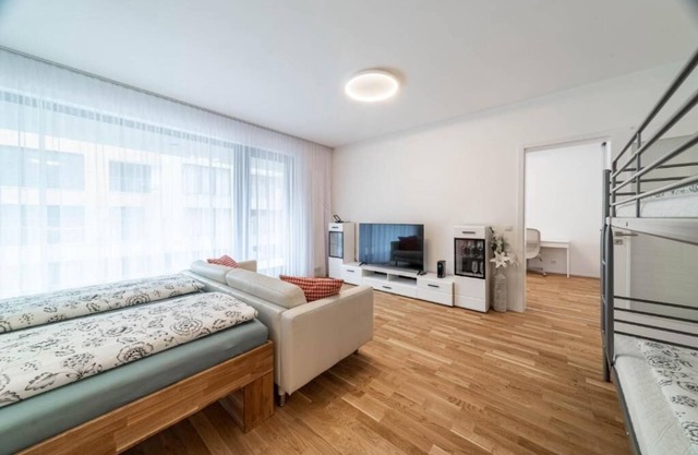 Modern family apartment with own kitchen and bathroom.