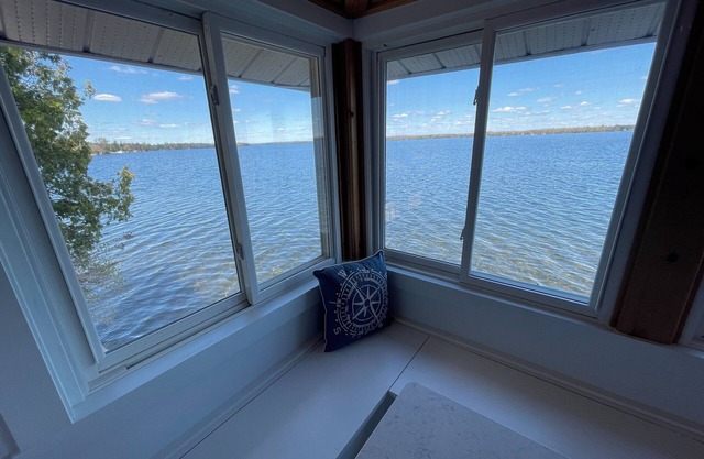 Newly renovated boathouse with beautiful views of sunrise on Balsam Lake