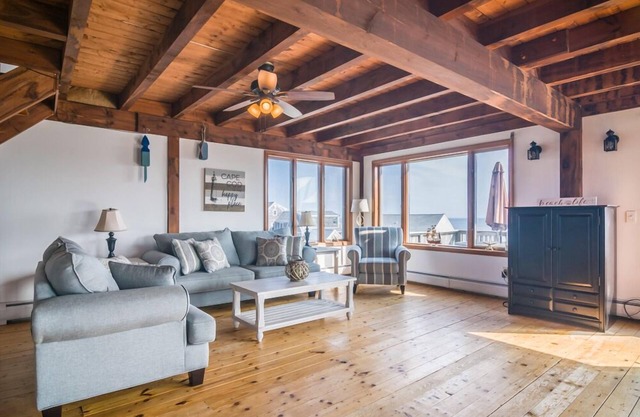 Post and Beam home with beautiful views of Cape Cod Bay, just one house back from the water