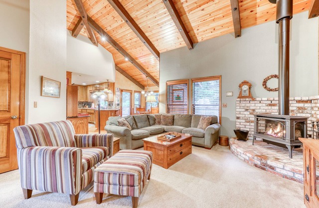 Quiet family home complete w/a gas fireplace & a furnished deck - near town