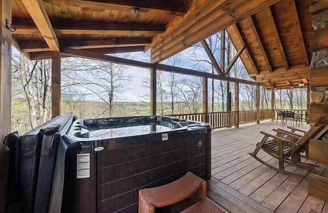 Romantic Log Cabin Hot Tub Fireplace View