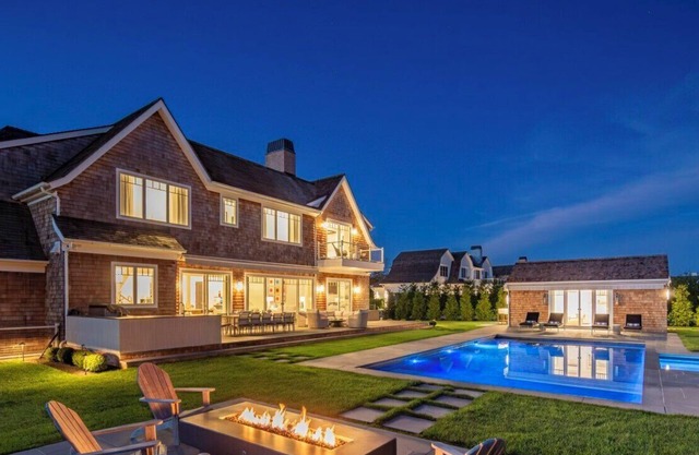 Spacious Southampton estate with pool, hot tub, fire pit, and seamless.