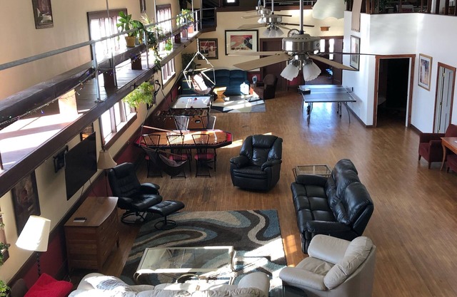 Stay in a unique and original Old Town Hall with hardwood floors.