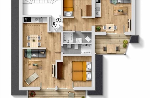 Suite 5+6/entire top floor with 3.5 rooms and 2 balconies.