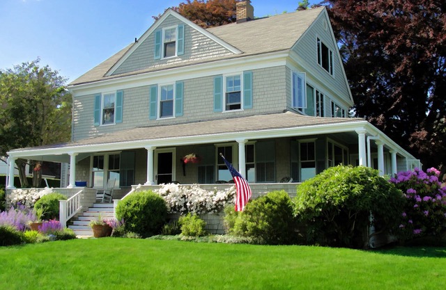 Sweeping waterviews; tranquil, wrap-around porch; walk to beach & shops