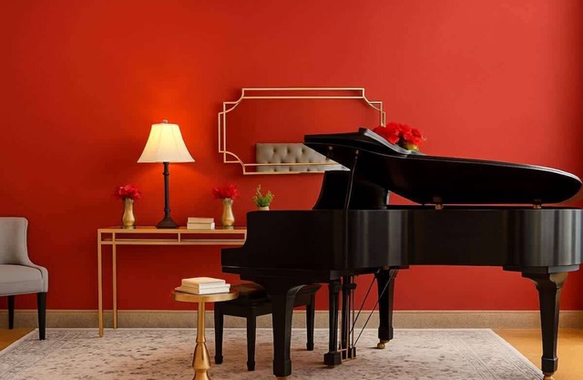 The Red Room. Double King Bed. Grand Piano