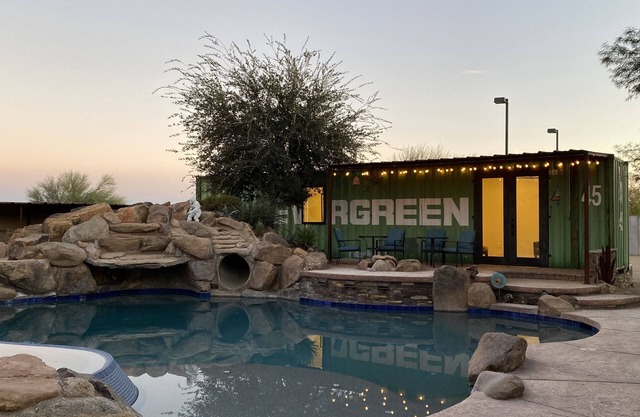unique pool house made from a shipping container