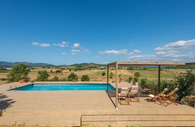 Vacation home with pool and great views of the surrounding countryside.