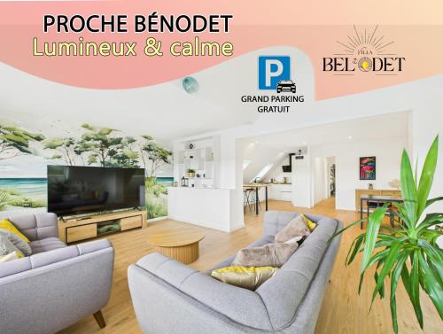 Villa Bel'Odet, appartements modernes au calme, terrasses pour les T2, grand jardin et parking gratuit, à 5 min des plages de Bénodet