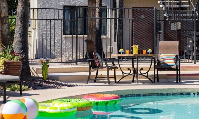 New Papago Parkway Apartment | 107 Exclusive Getaway | Heated Pool, Fire Pit & Fully Furnished Suite for Short or Long Stays