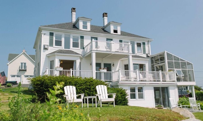 Boothbay Harbor Hotel | 2-Story Harbor View Suite King and Queen w/3 Balconies | Admiral's Quarters Inn Room 12