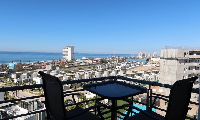 Rosarito Condo | 3BR Oceanview retreat with AC, Sleep 8, Gated, Top floor, Pool, Security 24/7