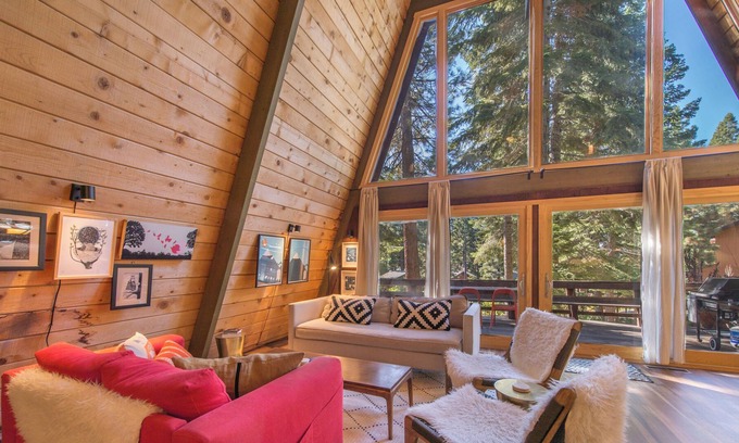 Lake Forest Cabin | A Frame of Mind- filtered lake views, a large deck area, and only a short drive to shores of Tahoe