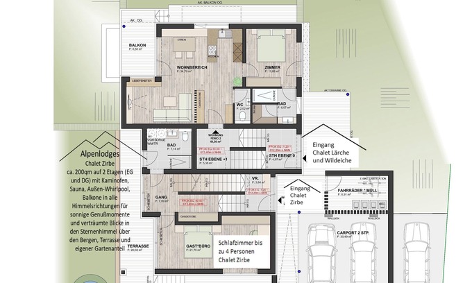 Unterschonau Apartment | Alpenlodges Chalet Zirbe, 200 qm, 3 Schlafzimmer, 3 Bäder, Sauna, Terrasse und Balkon