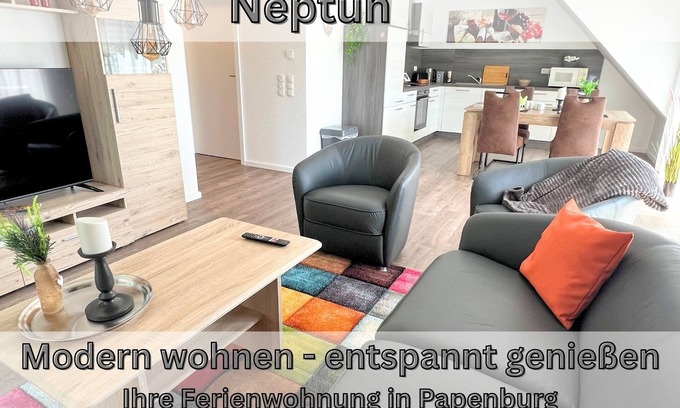 Papenburg Apartment | Apartment "Neptun" Papenburg 2SZ EBK Modern bathroom Large roof terrace New building WLAN